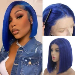 Blue Bob Wig 220% Density Straight 13x4 Lace Front Human Hair Wig Natural Hairline Bob Wigs -Ethereal Hair Shop 700 colorful bob wig 3