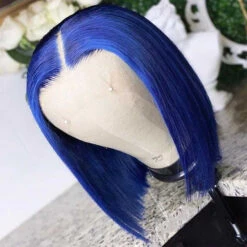 Blue Bob Wig 220% Density Straight 13x4 Lace Front Human Hair Wig Natural Hairline Bob Wigs -Ethereal Hair Shop 700 colorful bob wig 4