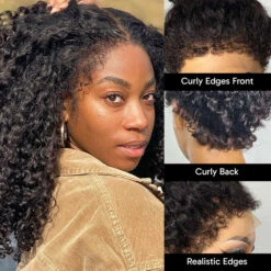 4C Curly Edges Invisi-String Snug Fit 360 Curly Lace Front Human Hair Wig Pre Bleached Knots With Curly Baby Hair All Around -Ethereal Hair Shop 700 curly edges hairline wig 2