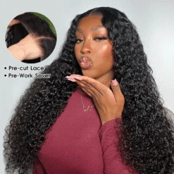 Curly Hair 4x4 HD Lace Closure Wig Pre Cut & Plucked & Bleached Put On Go® Glueless Wig -Ethereal Hair Shop 700 curly lace glueless wigs 26