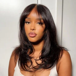 Layered Straight Wig With Curtain Bangs Ready Go Glueless 8x5 Pre Cut Lace Human Hair Wig -Ethereal Hair Shop 700 curtain bang lace wig 7