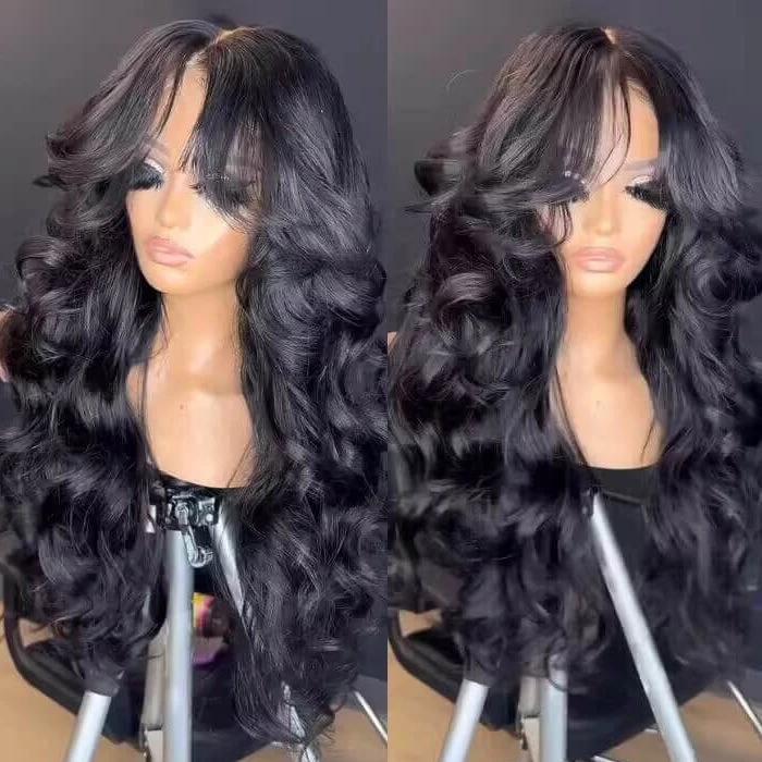 Loose Body Wave Curtain Bangs Human Hair Wigs 180% Density Bleached Knots Put On Go® Glueless Wigs 3 Loose Body Wave Curtain Bangs Human Hair Wigs 180% Density Bleached Knots Put On Go® Glueless Wigs