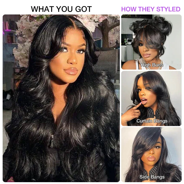 Loose Body Wave Curtain Bangs Human Hair Wigs 180% Density Bleached Knots Put On Go® Glueless Wigs 4 Loose Body Wave Curtain Bangs Human Hair Wigs 180% Density Bleached Knots Put On Go® Glueless Wigs - Image 2