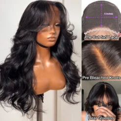 Loose Body Wave Curtain Bangs Human Hair Wigs 180% Density Bleached Knots Put On Go® Glueless Wigs 13 Loose Body Wave Curtain Bangs Human Hair Wigs 180% Density Bleached Knots Put On Go® Glueless Wigs -Ethereal Hair Shop 700 curtain bangs body wave lace wig 17