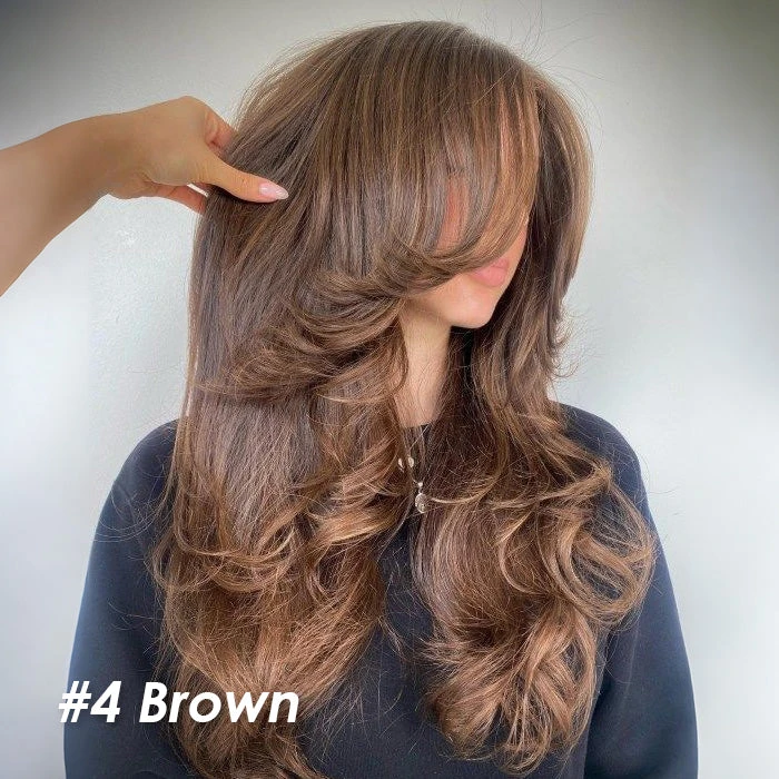 Butterfly Haircut Bangs Wig 13x6 Lace Front Layered Cut Wavy Human Hair Wig 8 Butterfly Haircut Bangs Wig 13x6 Lace Front Layered Cut Wavy Human Hair Wig - Image 6