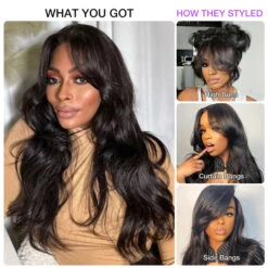 Face-Framing Curtain Bangs Body Wave Glueless 13x4 HD Lace Front Wigs Human Hair 220% Density -Ethereal Hair Shop 700 curtain bangs body wave lace wig 9