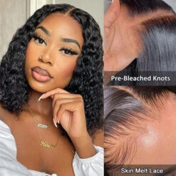 Put On Go® Glueless Deep Wave Bob Wig 8x5 Closure HD Lace Huma Hair Pre Cut Lace & Plucked & Bleached -Ethereal Hair Shop 700 deep wave bob wig 13