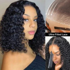 Put On Go® Glueless Deep Wave Bob Wig 8x5 Closure HD Lace Huma Hair Pre Cut Lace & Plucked & Bleached -Ethereal Hair Shop 700 deep wave bob wig 18