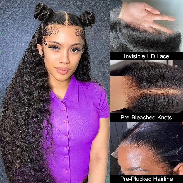 Deep Wave 5x5 HD Transparent Lace Closure Wigs Glueless Human Hair Wig With Bleached Knots 4 Deep Wave 5x5 HD Transparent Lace Closure Wigs Glueless Human Hair Wig With Bleached Knots - Image 2