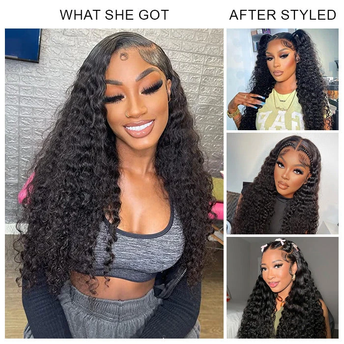 Deep Wave 4x4 HD Lace Closure Wig Pre Cut & Plucked & Bleached Put On Go® Glueless Wig Beginner Friendly 12 Deep Wave 4x4 HD Lace Closure Wig Pre Cut & Plucked & Bleached Put On Go® Glueless Wig Beginner Friendly - Image 10