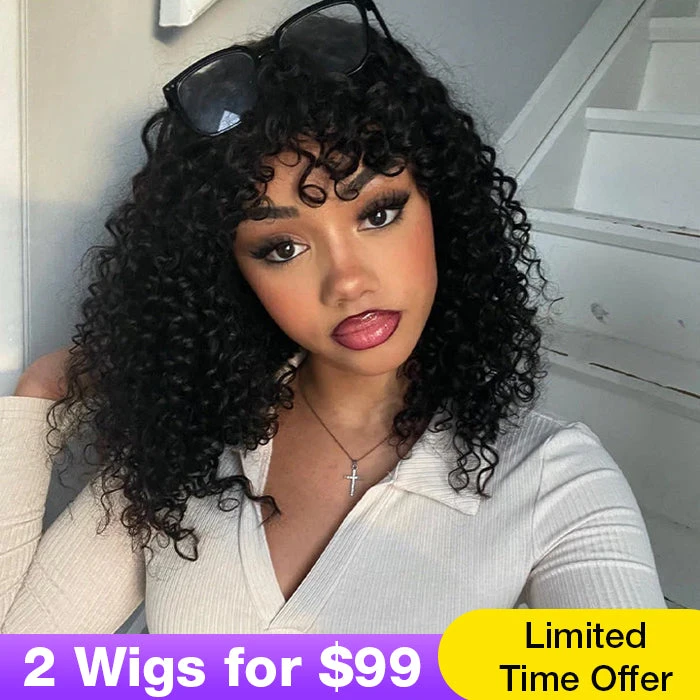 Curly Short Bob Wig With Bangs None Lace Full Machinemade Human Hair Wigs Glueless Beginner Friendly 3 Curly Short Bob Wig With Bangs None Lace Full Machinemade Human Hair Wigs Glueless Beginner Friendly