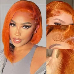 Orange Ginger Color 13x4 HD Lace Front Wigs Short Bob Wig Pre Plucked Natural Baby Hair For Black Women