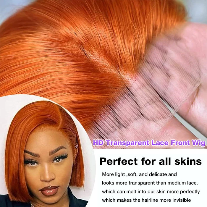 Orange Ginger Color 13x4 HD Lace Front Wigs Short Bob Wig Pre Plucked Natural Baby Hair For Black Women 6 Orange Ginger Color 13x4 HD Lace Front Wigs Short Bob Wig Pre Plucked Natural Baby Hair For Black Women - Image 4