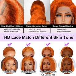 Orange Ginger 13X6 Full Lace Front Human Hair Wigs With Baby Hair Lace Wigs For Women -Ethereal Hair Shop 700 ginger lace wig 1