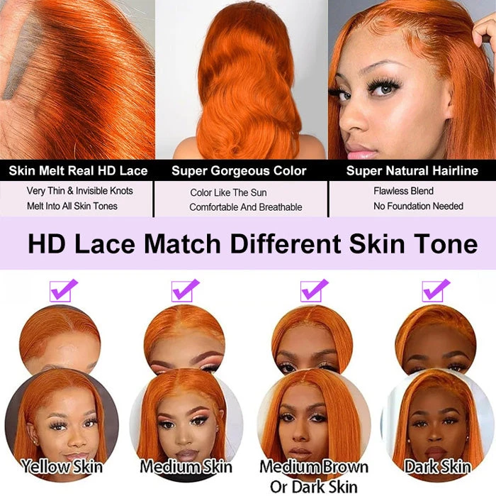 Ginger Orange Wig 4x4/5x5 Transparent HD Lace Human Hair Wigs Pre Plucked Hairline 180% Density 12 Ginger Orange Wig 4x4/5x5 Transparent HD Lace Human Hair Wigs Pre Plucked Hairline 180% Density - Image 10