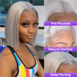Grey 13x4 Lace Front Human Hair Wigs Straight Colored Sliver Bob Lace Wigs For Black Women Pre Plucked 220% Density -Ethereal Hair Shop 700 grey bob wig 1