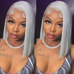 Grey 13x4 Lace Front Human Hair Wigs Straight Colored Sliver Bob Lace Wigs For Black Women Pre Plucked 220% Density -Ethereal Hair Shop 700 grey bob wig 11