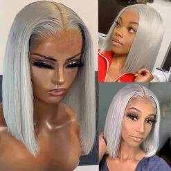 Grey 13x4 Lace Front Human Hair Wigs Straight Colored Sliver Bob Lace Wigs For Black Women Pre Plucked 220% Density -Ethereal Hair Shop 700 grey bob wig 2
