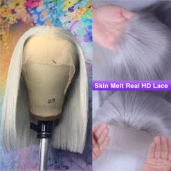 Grey 13x4 Lace Front Human Hair Wigs Straight Colored Sliver Bob Lace Wigs For Black Women Pre Plucked 220% Density -Ethereal Hair Shop 700 grey bob wig 3