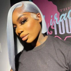 Grey 13x4 Lace Front Human Hair Wigs Straight Colored Sliver Bob Lace Wigs For Black Women Pre Plucked 220% Density -Ethereal Hair Shop 700 grey bob wig 4