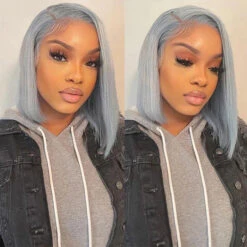 Grey 13x4 Lace Front Human Hair Wigs Straight Colored Sliver Bob Lace Wigs For Black Women Pre Plucked 220% Density -Ethereal Hair Shop 700 grey bob wig 5