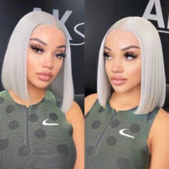Grey 13x4 Lace Front Human Hair Wigs Straight Colored Sliver Bob Lace Wigs For Black Women Pre Plucked 220% Density -Ethereal Hair Shop 700 grey bob wig 7