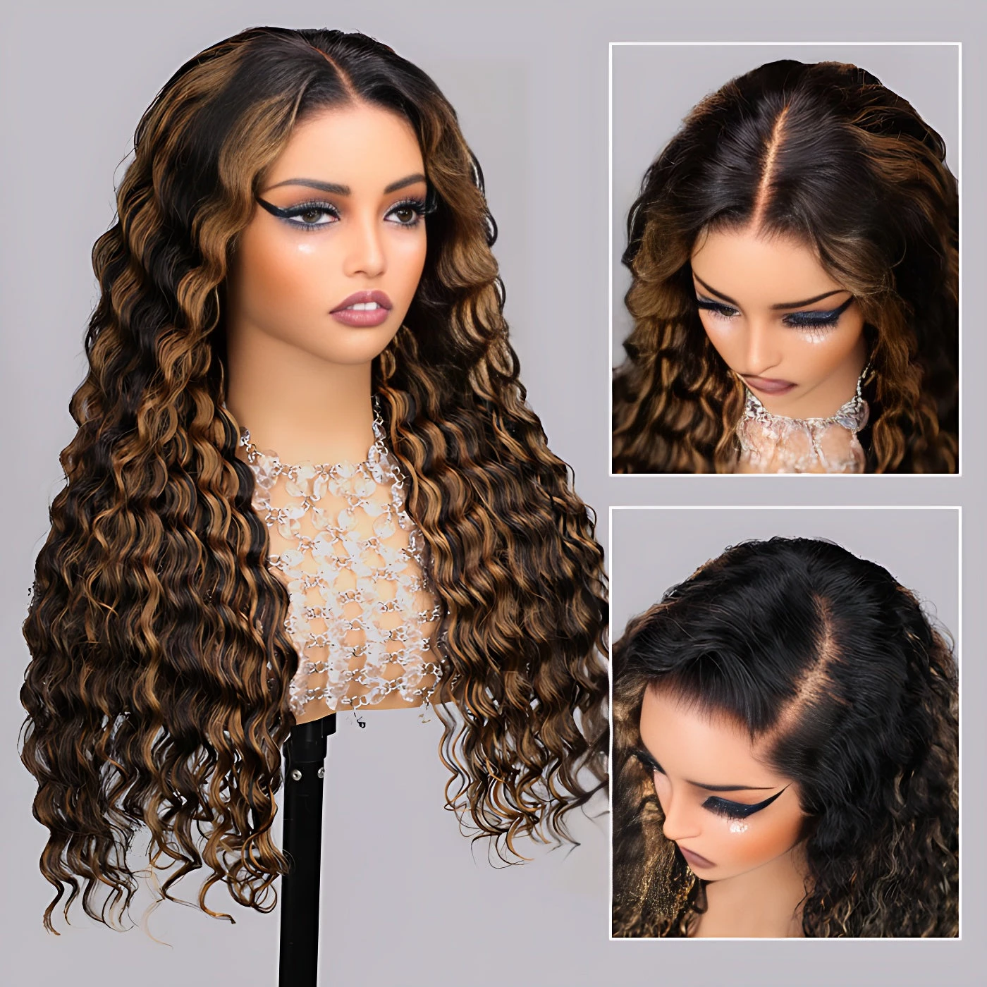 1B/30 Balayage Highlight Deep Wave 13X6 Full HD Lace Frontal Human Hair Wigs 6 1B/30 Balayage Highlight Deep Wave 13X6 Full HD Lace Frontal Human Hair Wigs - Image 4