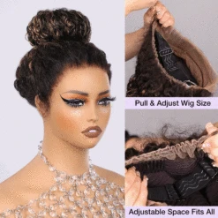 M1b/27 Blonde Highlight Curly Wigs Invisi-String Snug Fit 360 HD Lace Frontal Virgin Human Hair Wig For Women -Ethereal Hair Shop 700 highlight 360 lace wig 25