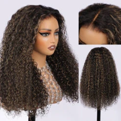 M1b/27 Blonde Highlight Curly Wigs Invisi-String Snug Fit 360 HD Lace Frontal Virgin Human Hair Wig For Women -Ethereal Hair Shop 700 highlight 360 lace wig 26