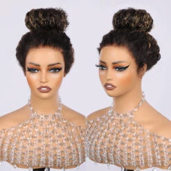 M1b/27 Blonde Highlight Curly Wigs Invisi-String Snug Fit 360 HD Lace Frontal Virgin Human Hair Wig For Women -Ethereal Hair Shop 700 highlight 360 lace wig 27