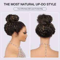 M1b/27 Blonde Highlight Curly Wigs Invisi-String Snug Fit 360 HD Lace Frontal Virgin Human Hair Wig For Women -Ethereal Hair Shop 700 highlight 360 lace wig 28