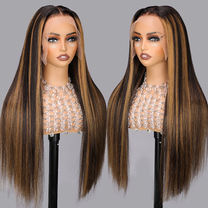 Balayage Highlight 1B/30 Straight Pre Plucked Natural Hairline 13x6 Full Lace Frontal Human Hair Wigs 4 Balayage Highlight 1B/30 Straight Pre Plucked Natural Hairline 13x6 Full Lace Frontal Human Hair Wigs - Image 2