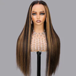 Balayage Highlight 1b/30 Straight HD Lace Frontal Wigs Human Hair Pre Plucked Hairline -Ethereal Hair Shop 700 highlight 8 5 pre cut lace wig 6