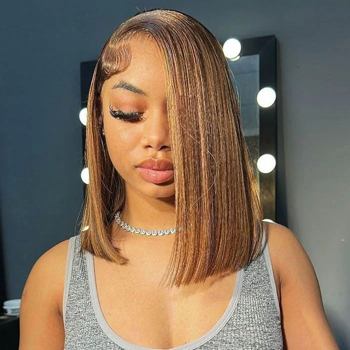 P4/27 Highlight Short Bob Wigs 13x4/13x6 Lace Front Human Hair Wigs With Baby Hair Pre Plucked With Natural Hairline 9 P4/27 Highlight Short Bob Wigs 13x4/13x6 Lace Front Human Hair Wigs With Baby Hair Pre Plucked With Natural Hairline - Image 7