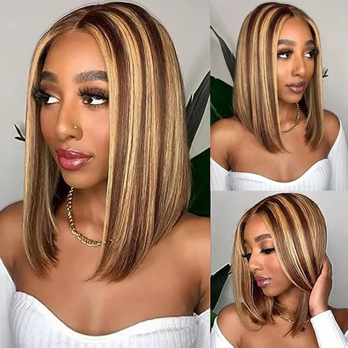 P4/27 Highlight Short Bob Wigs 13x4/13x6 Lace Front Human Hair Wigs With Baby Hair Pre Plucked With Natural Hairline 3 P4/27 Highlight Short Bob Wigs 13x4/13x6 Lace Front Human Hair Wigs With Baby Hair Pre Plucked With Natural Hairline