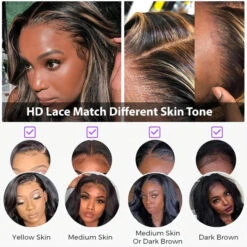 Honey Blonde Highlight Straight/Body Wave Wig 5x5 Invisible HD Lace Closure Wig 100% Human Hair 18 Honey Blonde Highlight Straight/Body Wave Wig 5x5 Invisible HD Lace Closure Wig 100% Human Hair -Ethereal Hair Shop 700 highlight lace wig