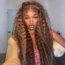 Highlighted Deep Wave Wig #4/27 Ombre Colored Wig Brown Wig With Blonde Highlighted Lace Front Human Hair Wigs 11 Highlighted Deep Wave Wig #4/27 Ombre Colored Wig Brown Wig With Blonde Highlighted Lace Front Human Hair Wigs -Ethereal Hair Shop 700 highlight straight lace wig 11