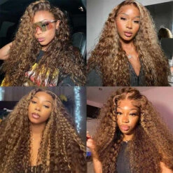 Highlighted Deep Wave Wig #4/27 Ombre Colored Wig Brown Wig With Blonde Highlighted Lace Front Human Hair Wigs 14 Highlighted Deep Wave Wig #4/27 Ombre Colored Wig Brown Wig With Blonde Highlighted Lace Front Human Hair Wigs -Ethereal Hair Shop 700 highlight straight lace wig 12