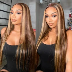4/27 Honey Blonde Highlight 5x5 HD Transparent Lace Closure Human Hair Wigs -Ethereal Hair Shop 700 highlight straight lace wig 7