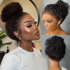 Kinky Edges Glueless 360 Full Lace Frontal Curly Wigs With Invisi-String Affordable Snug Fit Human Hair Wigs Lace Parting Anywhere