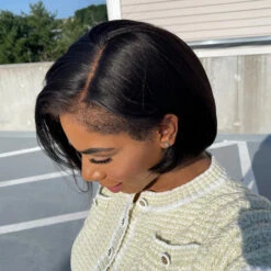Glueless Kinky Edges Hairline Short Bob Wig Silky Straight 8×5 Pre-bleached Knots Natural Scalp 220% Density -Ethereal Hair Shop 700 kinky edges straight wig 2