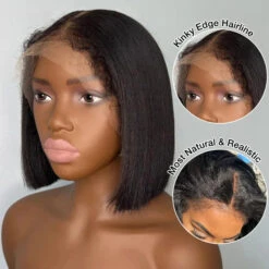 Glueless Kinky Edges Hairline Short Bob Wig Silky Straight 8×5 Pre-bleached Knots Natural Scalp 220% Density -Ethereal Hair Shop 700 kinky edges straight wig 3
