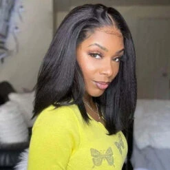 Kinky Straight Human Hair Glueless Lace Human Hair Wigs Pre Cut Bob Lace Wigs -Ethereal Hair Shop 700 kinky straight bob wig 10