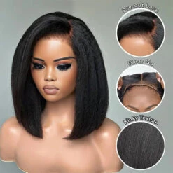 Kinky Straight Human Hair Glueless Lace Human Hair Wigs Pre Cut Bob Lace Wigs -Ethereal Hair Shop 700 kinky straight bob wig 12