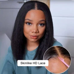 Kinky Straight Human Hair Glueless Lace Human Hair Wigs Pre Cut Bob Lace Wigs -Ethereal Hair Shop 700 kinky straight bob wig 14