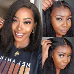 Kinky Straight Human Hair Glueless Lace Human Hair Wigs Pre Cut Bob Lace Wigs -Ethereal Hair Shop 700 kinky straight bob wig 16