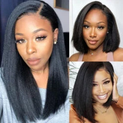 Bleached Knots Kinky Straight Hair Bob Wig Pre-cut Hd Lace Wear Go Glueless Human Hair Wigs 18 Bleached Knots Kinky Straight Hair Bob Wig Pre-cut Hd Lace Wear Go Glueless Human Hair Wigs -Ethereal Hair Shop 700 kinky straight bob wig 5
