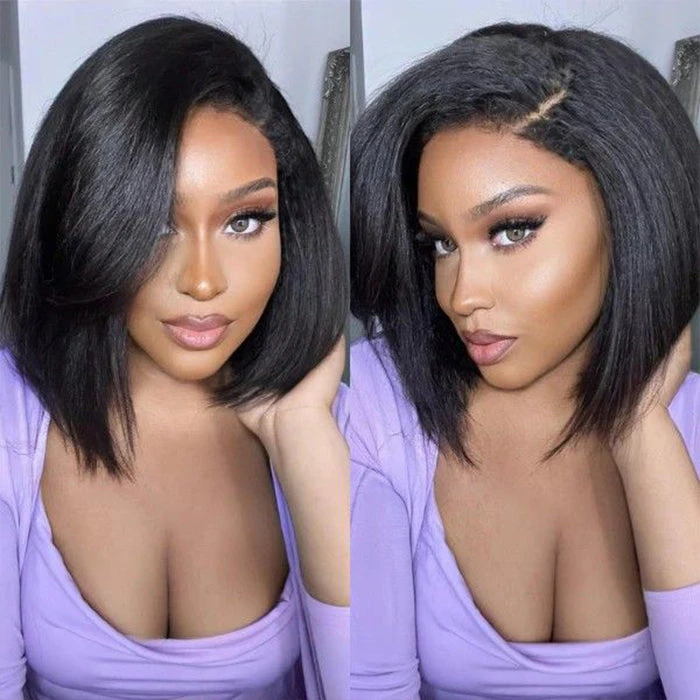 Bleached Knots Kinky Straight Hair Bob Wig Pre-cut Hd Lace Wear Go Glueless Human Hair Wigs 5 Bleached Knots Kinky Straight Hair Bob Wig Pre-cut Hd Lace Wear Go Glueless Human Hair Wigs - Image 3