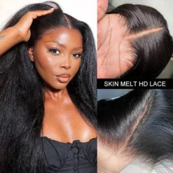 Kinky Straight 5x5 Invisible HD Lace Glueless Wig Pre-Plucked Natural Hairline With Bleached Invisible Knots -Ethereal Hair Shop 700 kinky straight lace wig 12