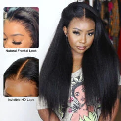 Kinky Straight 5x5 Invisible HD Lace Glueless Wig Pre-Plucked Natural Hairline With Bleached Invisible Knots -Ethereal Hair Shop 700 kinky straight lace wig 13